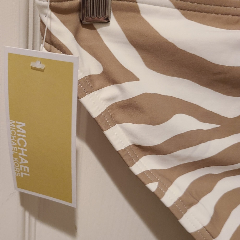 2 PC MICHAEL KORS MK WHITE TAN ZEBRA ANIMAL PRINT LOGO TANKINI BIKINI NWT - Picture 14 of 15